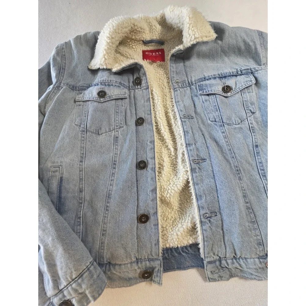 Size S- Guess Jean Light Blue White Fur Jacket
